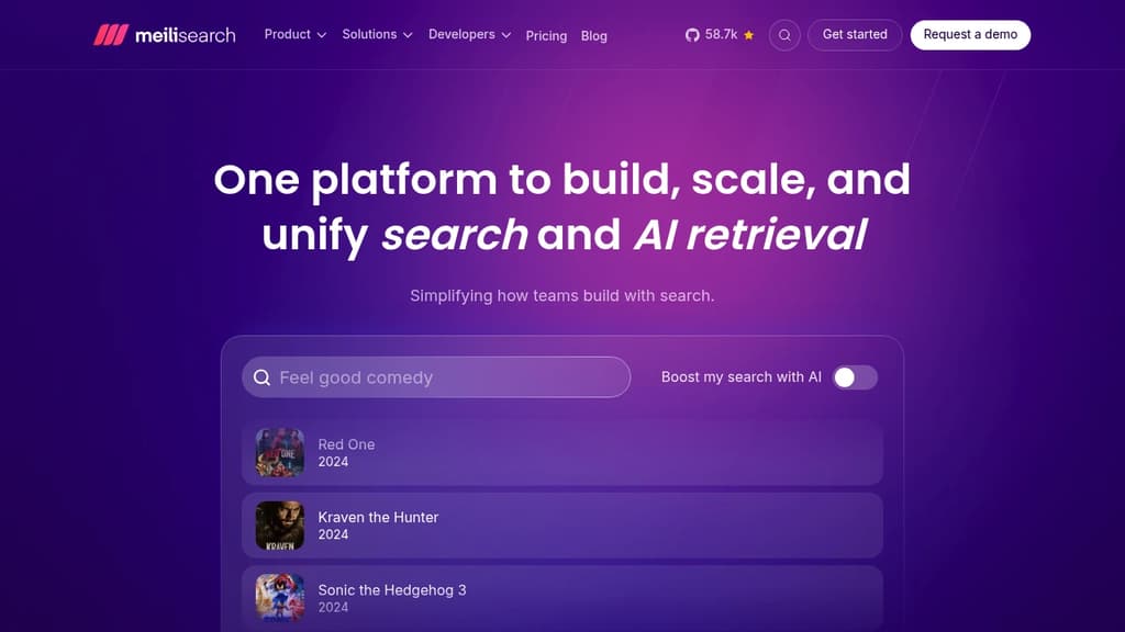 Screenshot of Meilisearch website