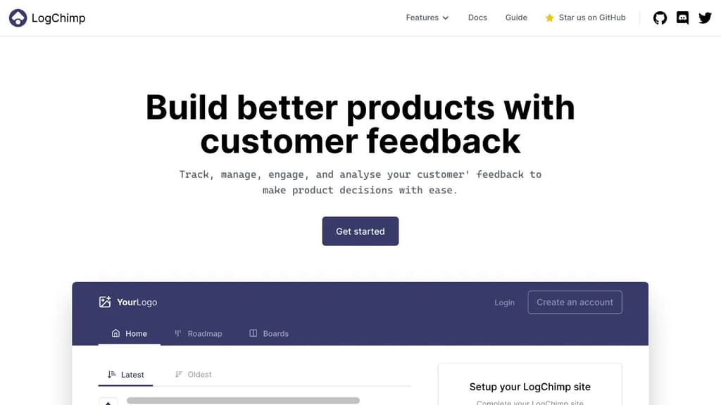 Screenshot of LogChimp website