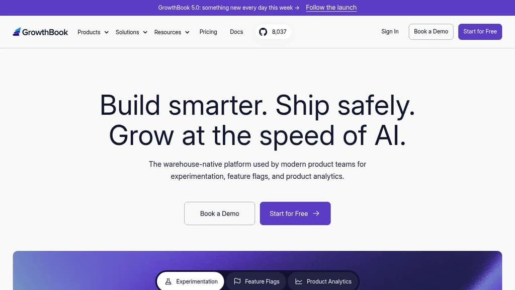 Screenshot of GrowthBook website