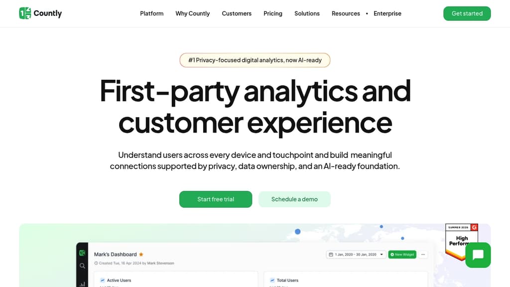 Screenshot of Countly website