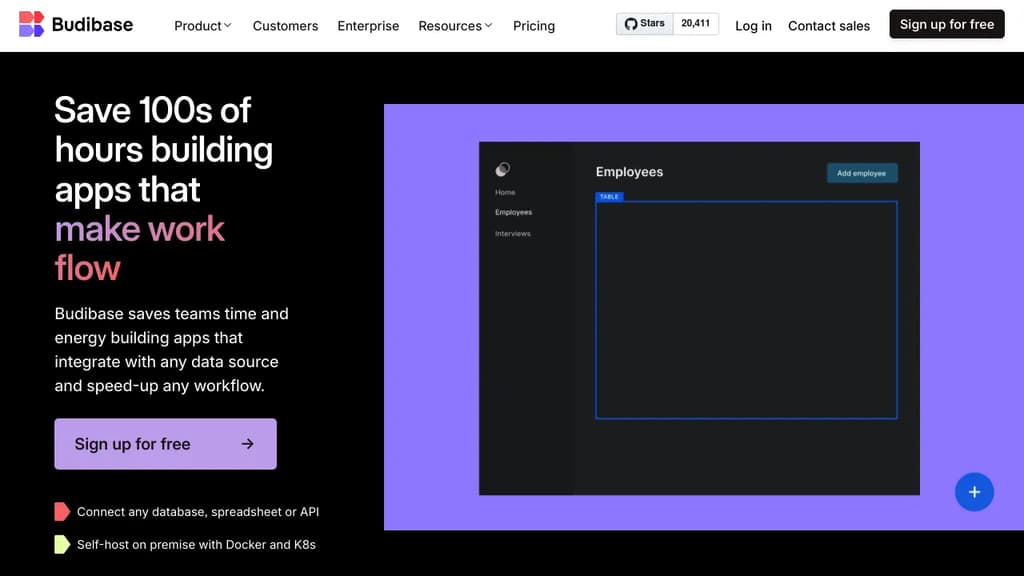 Screenshot of Budibase website