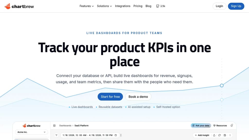 Screenshot of Chartbrew website