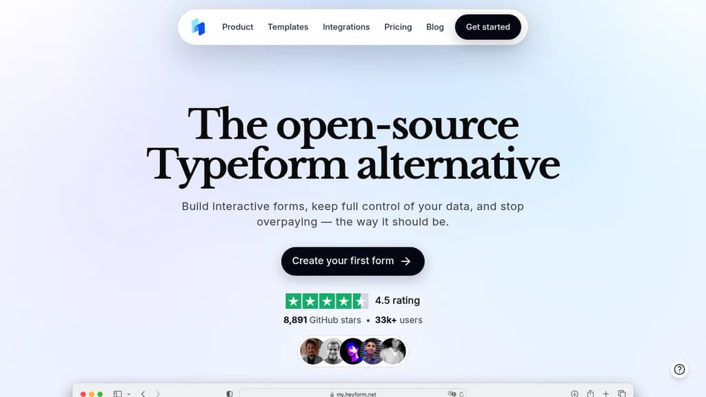 Screenshot of HeyForm website