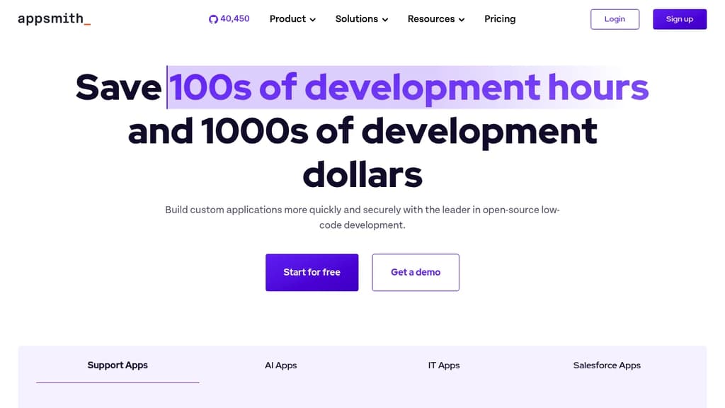 Screenshot of AppSmith website