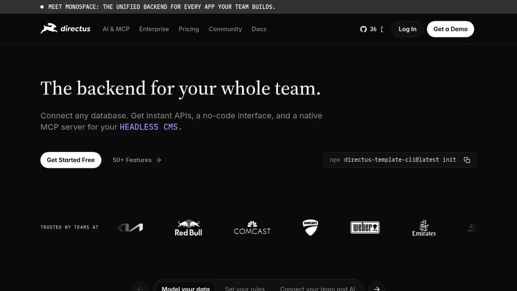 Screenshot of Directus website