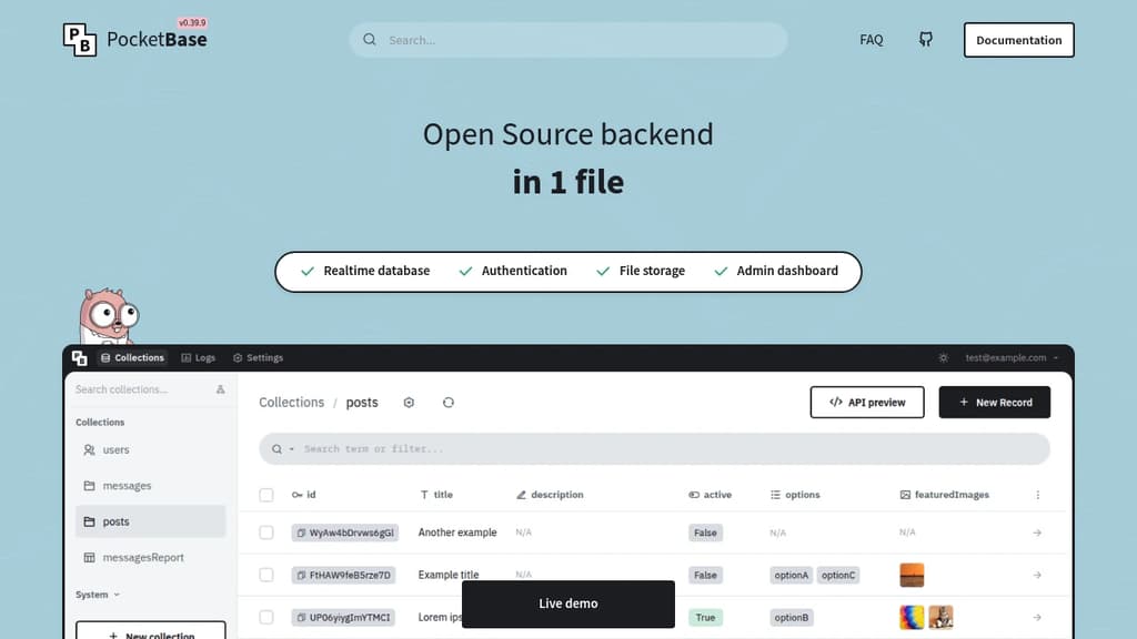 Screenshot of PocketBase website