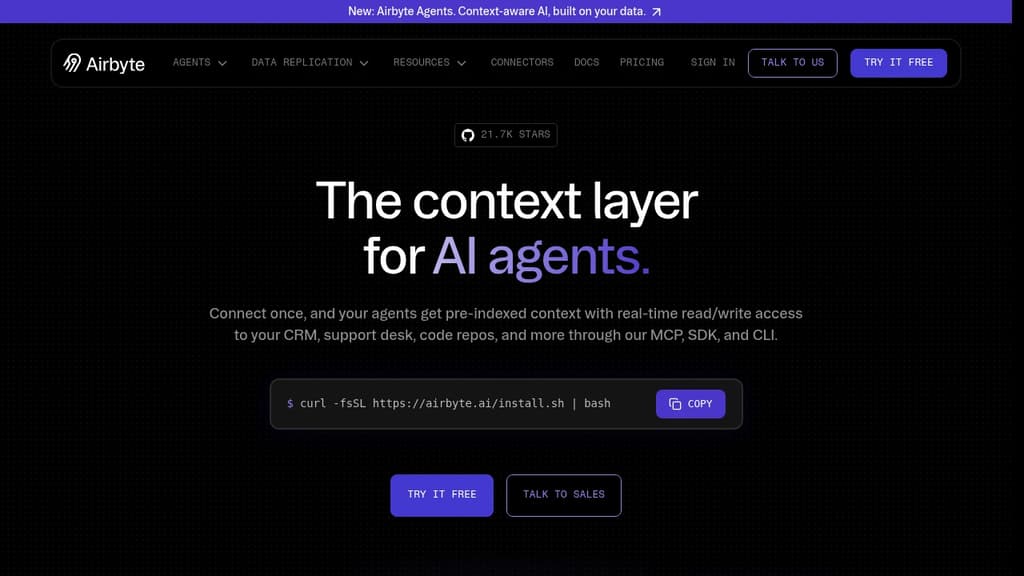 Screenshot of Airbyte website