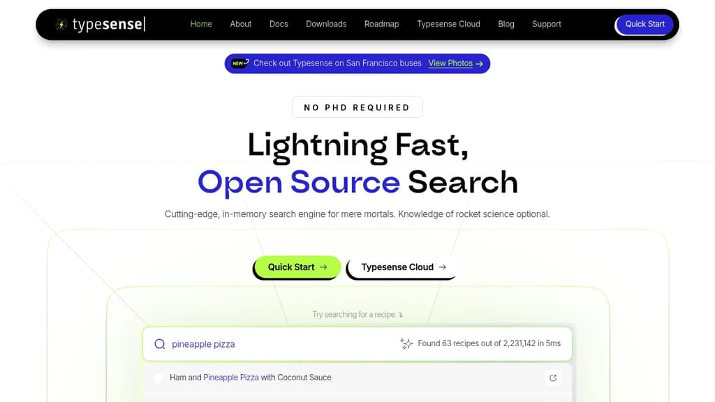 Screenshot of Typesense website