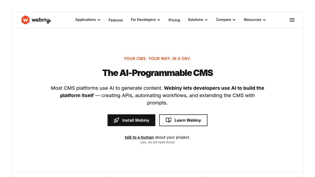 Screenshot of Webiny website