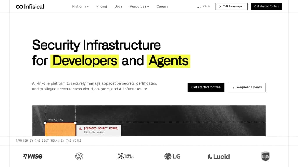Screenshot of Infisical website