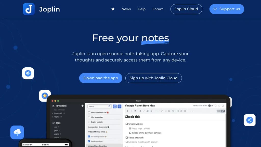 Screenshot of Joplin website