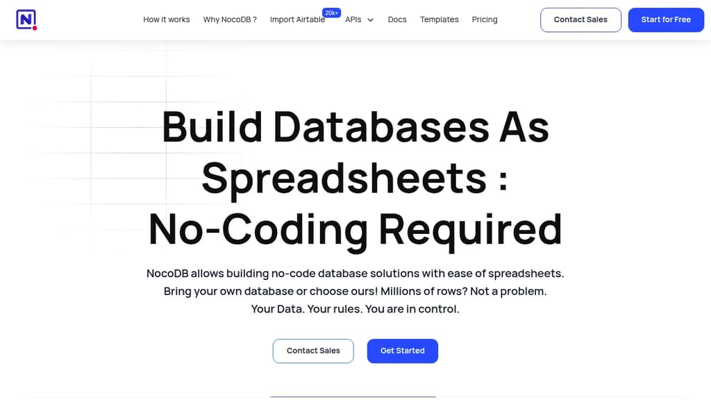 Screenshot of NocoDB website