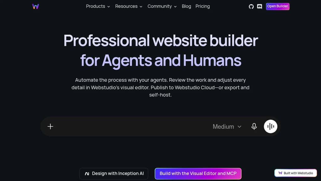 Screenshot of WebStudio website