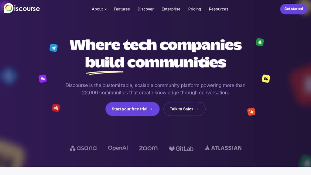 Screenshot of Discourse website