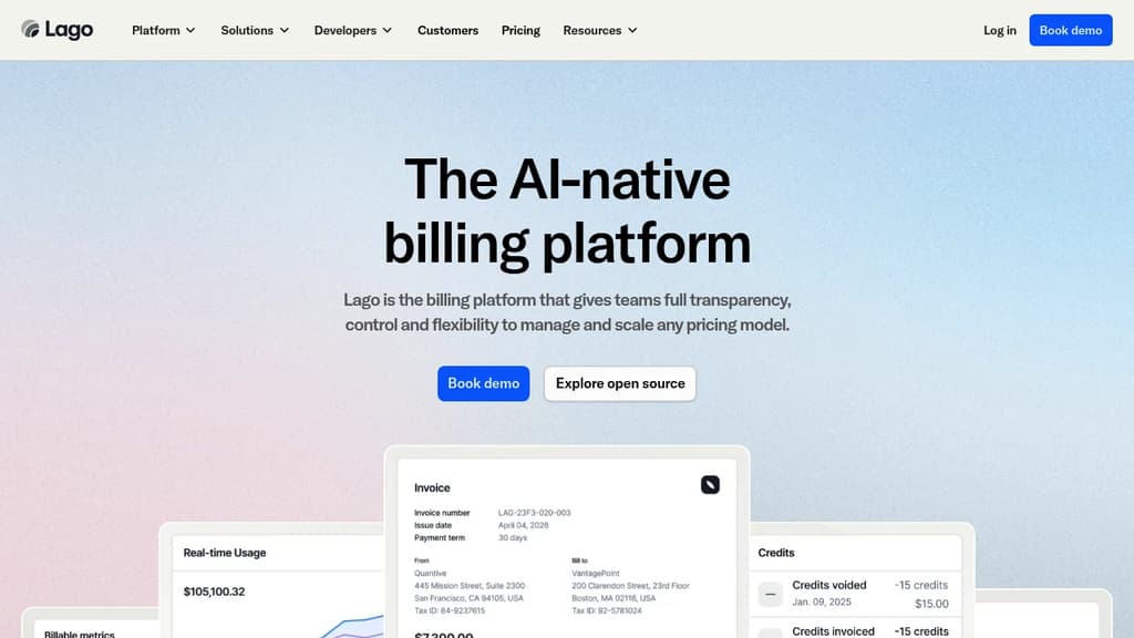 Screenshot of Lago website