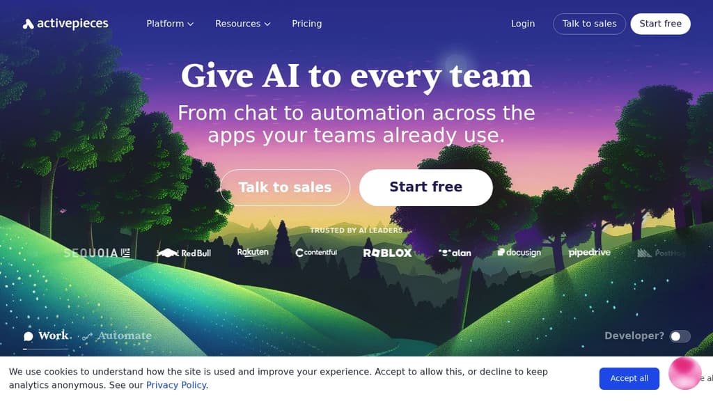 Screenshot of ActivePieces website