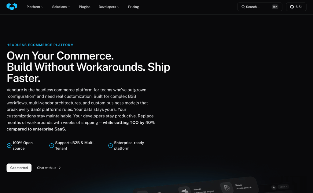 Screenshot of Vendure website