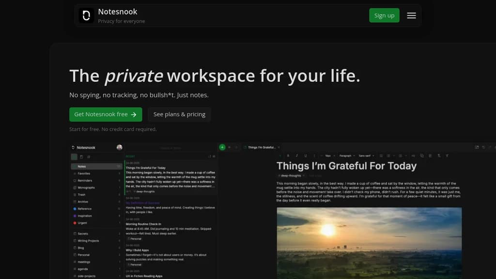 Screenshot of Notesnook website