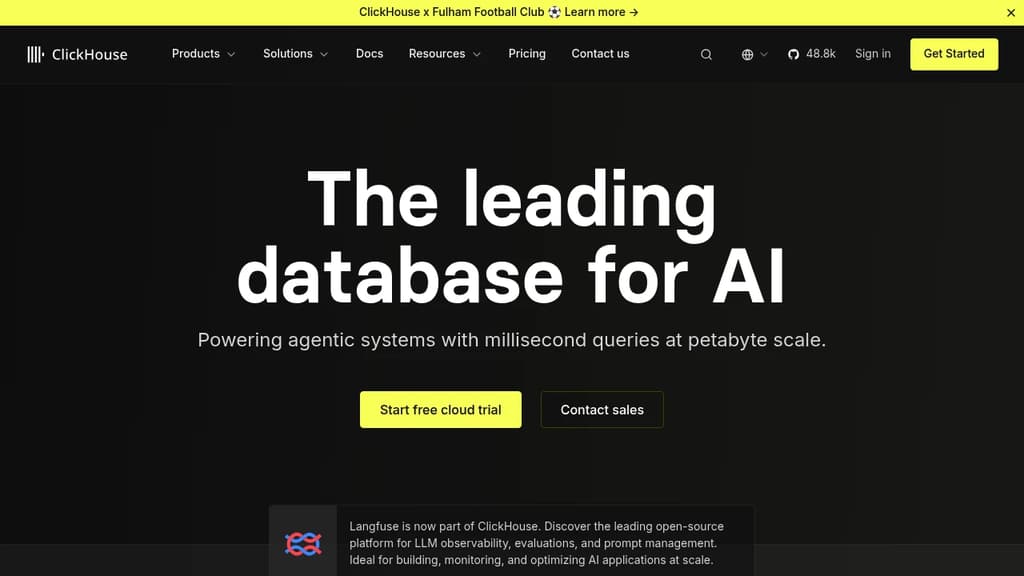 Screenshot of ClickHouse website