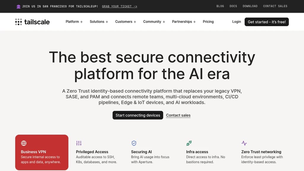 Screenshot of Tailscale website