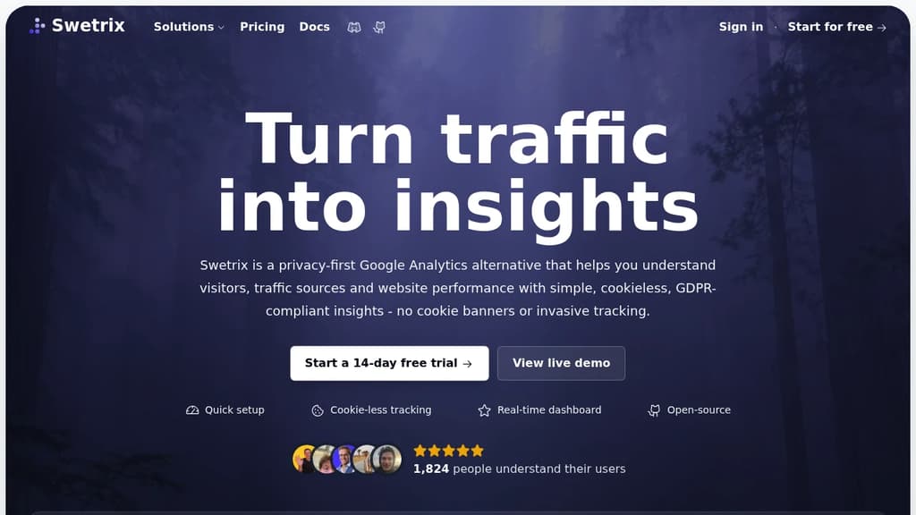 Screenshot of Swetrix website