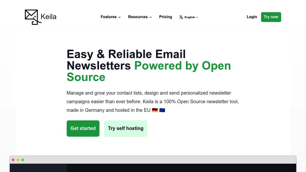 Screenshot of Keila website