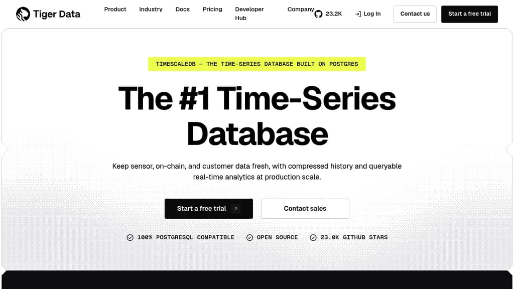 Screenshot of TimescaleDb website