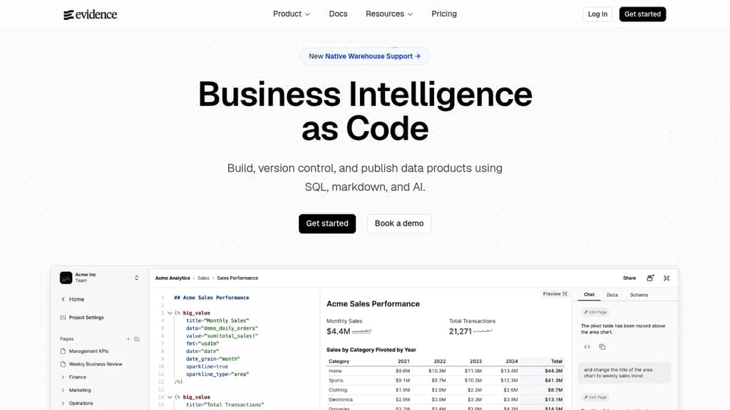 Screenshot of Evidence website