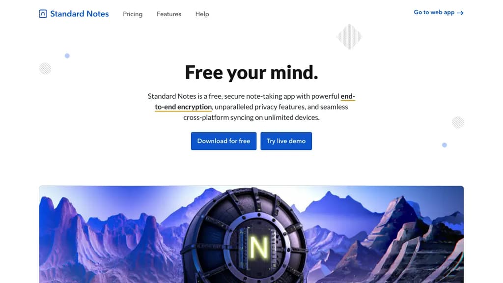 Screenshot of Standard Notes website