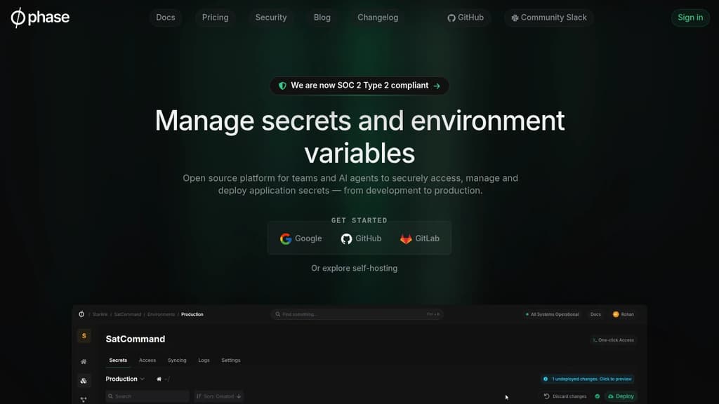 Screenshot of Phase website