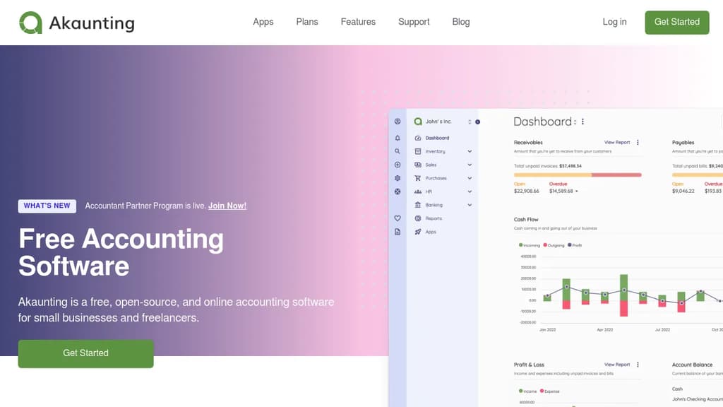Screenshot of Akaunting website