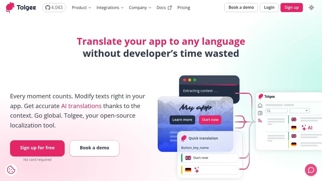 Screenshot of Tolgee website