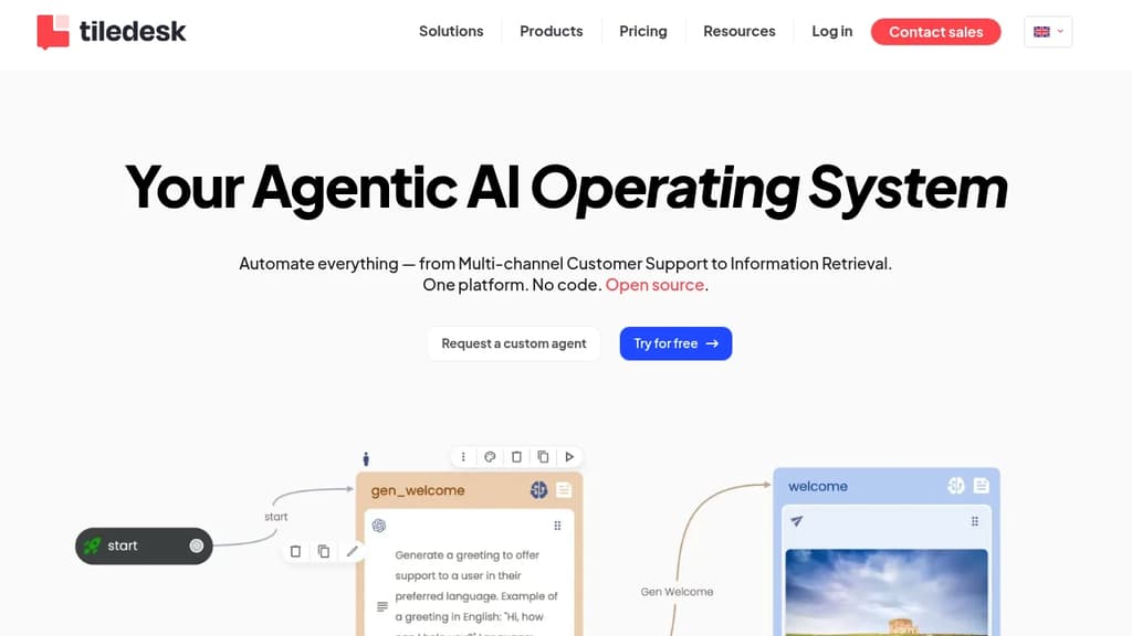 Screenshot of Tiledesk website