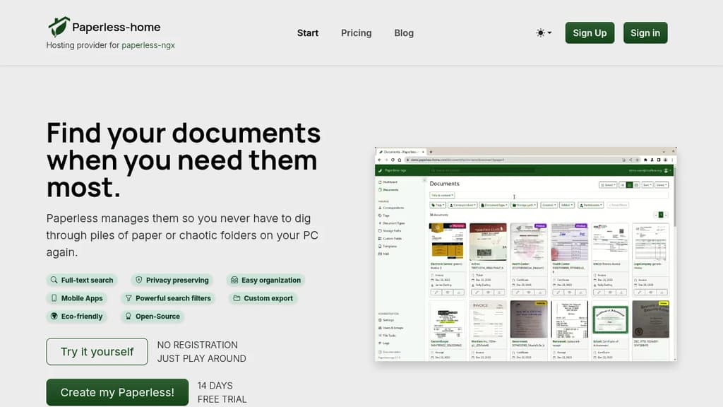 Screenshot of Paperless-ngx website