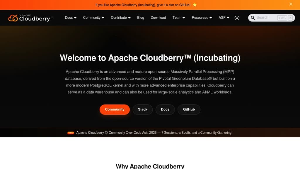 Screenshot of Apache Cloudberry website