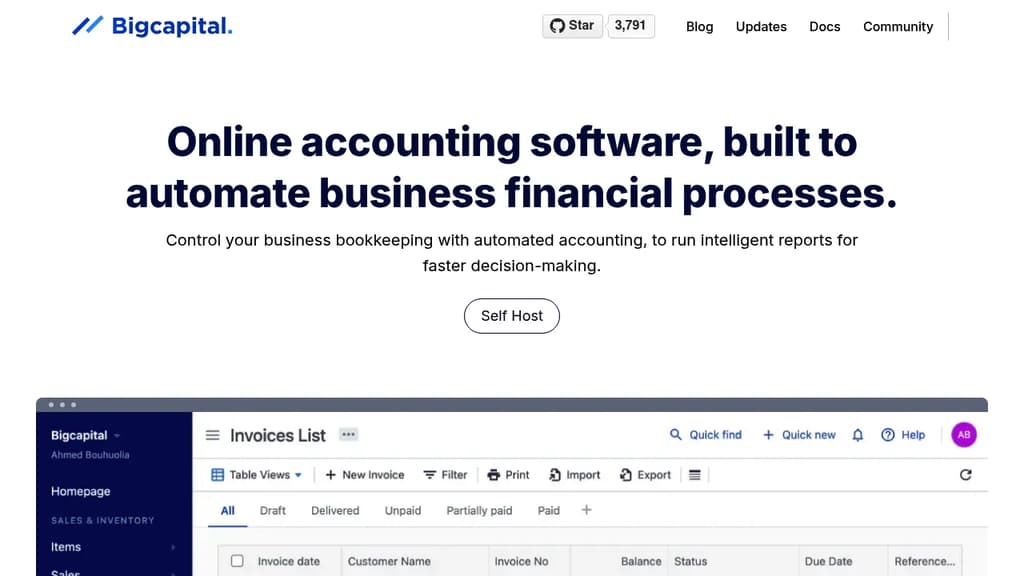 Screenshot of Bigcapital website