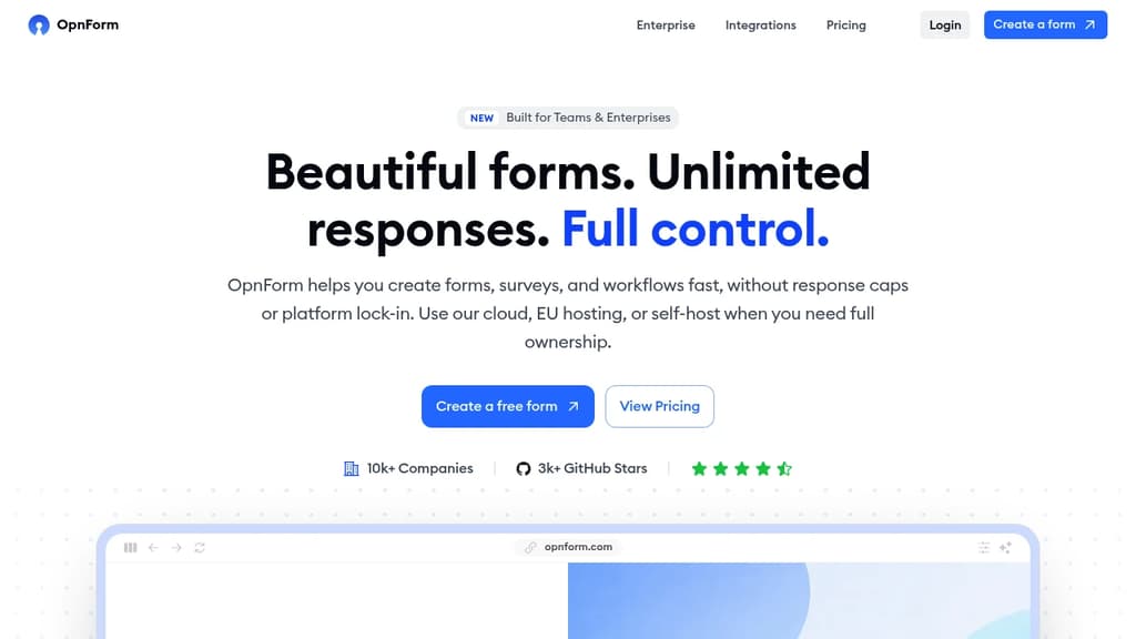 Screenshot of OpnForm website