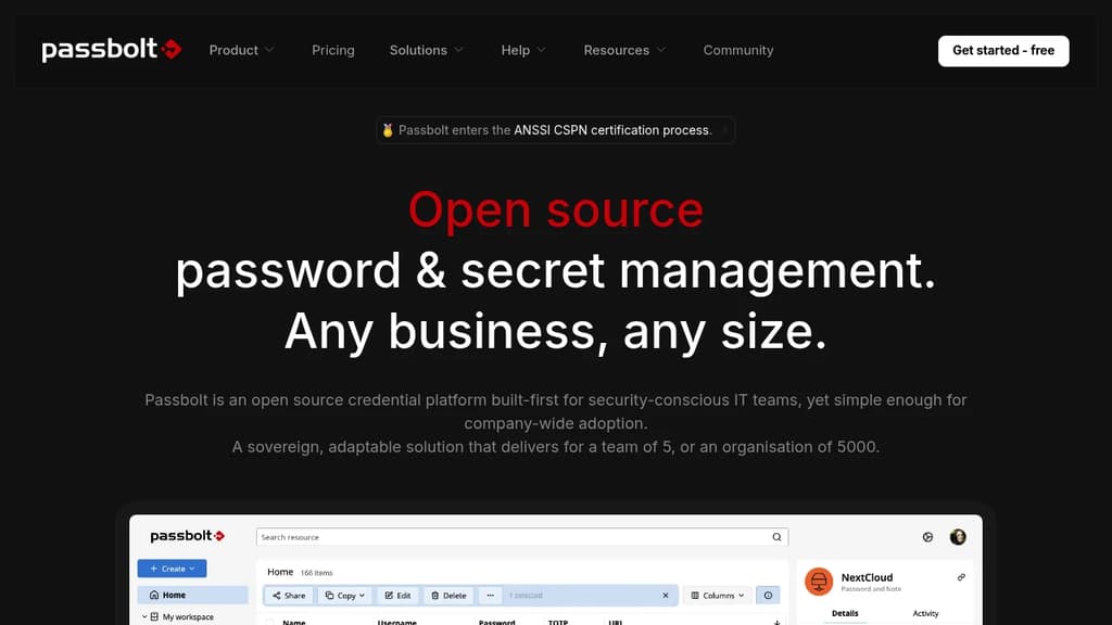Screenshot of Passbolt website
