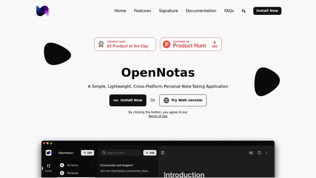 Screenshot of OpenNotas website