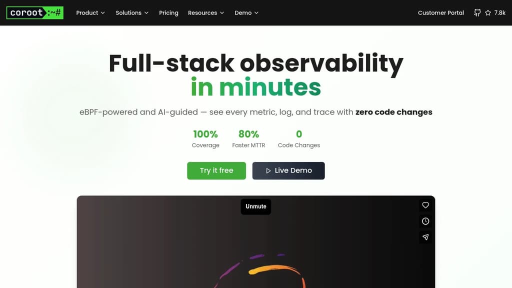 Screenshot of Coroot website