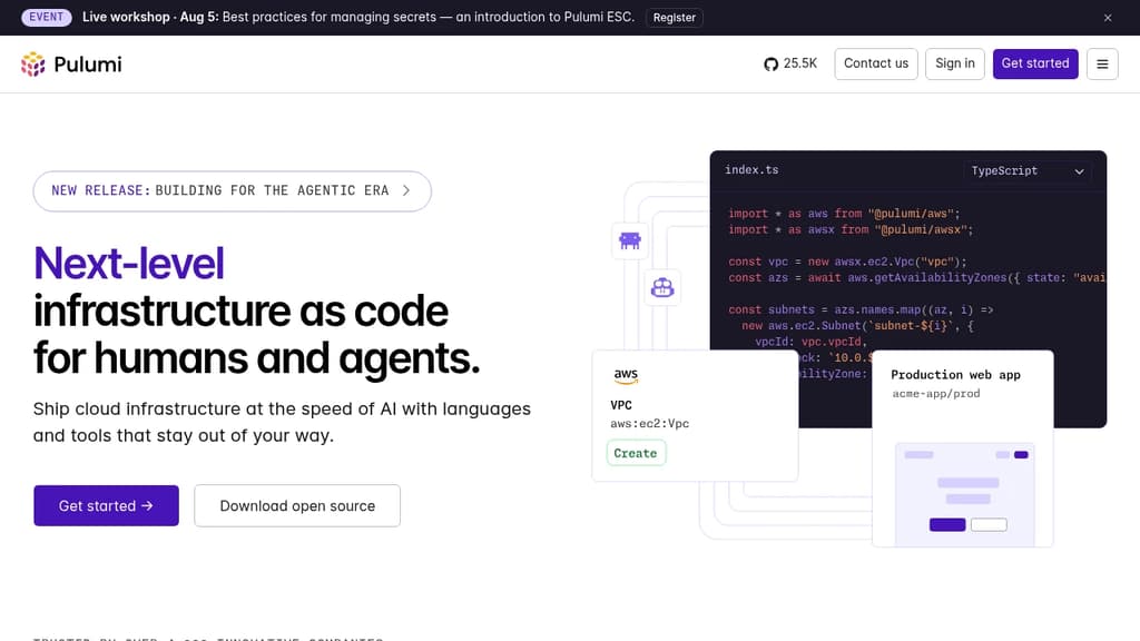 Screenshot of Pulumi website