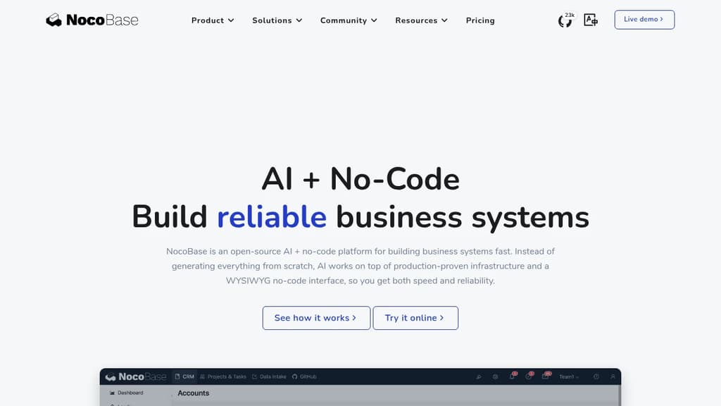 Screenshot of NocoBase website