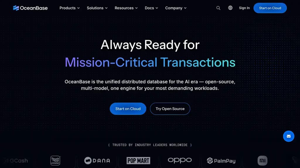 Screenshot of OceanBase website