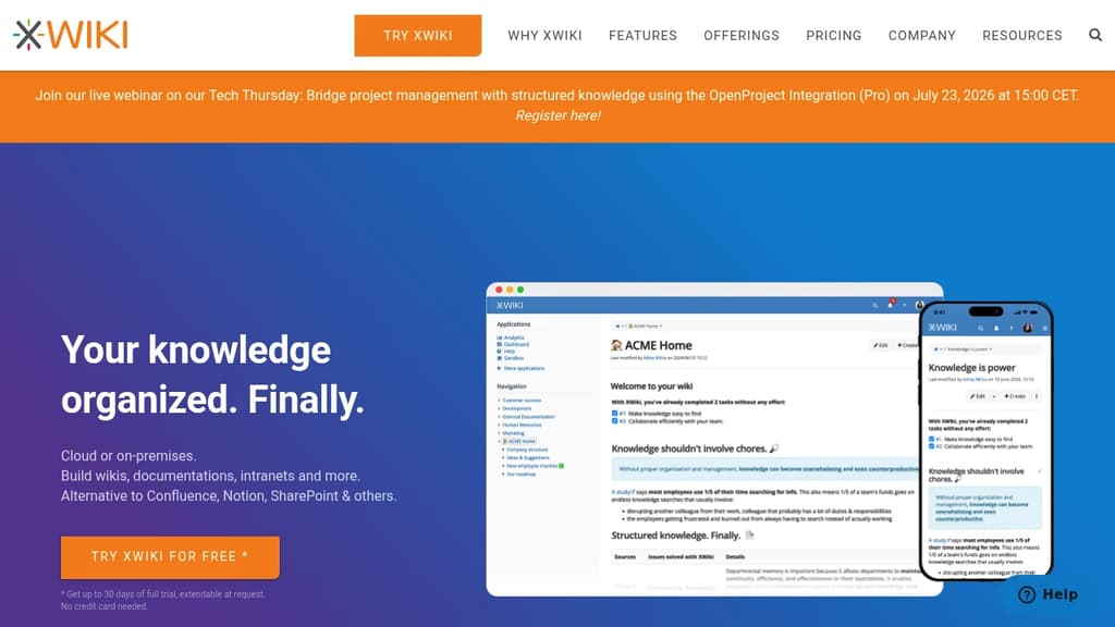 Screenshot of XWiki website