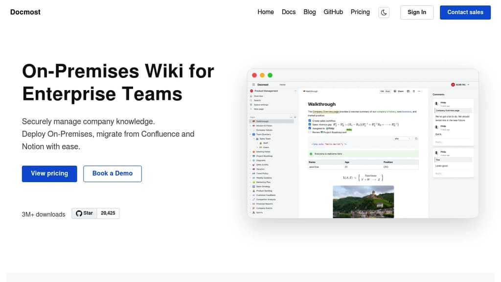 Screenshot of Docmost website