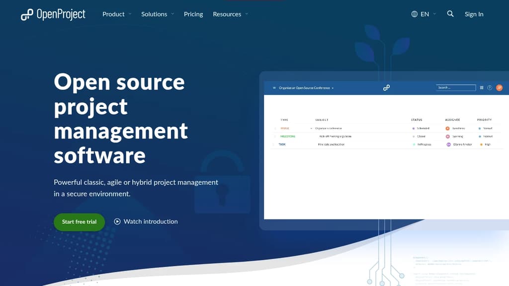 Screenshot of OpenProject website