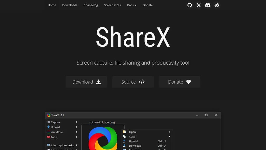Screenshot of ShareX website