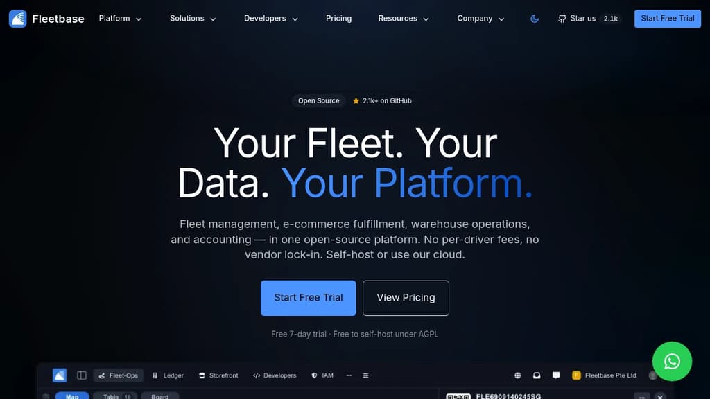Screenshot of FleetBase website