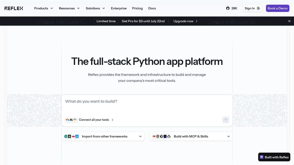 Screenshot of Reflex website
