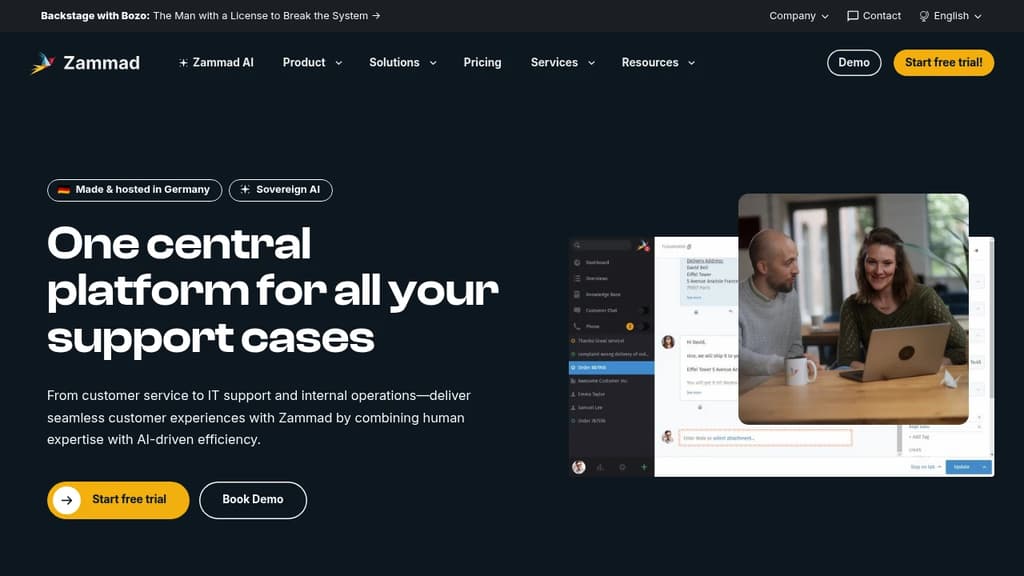 Screenshot of Zammad website
